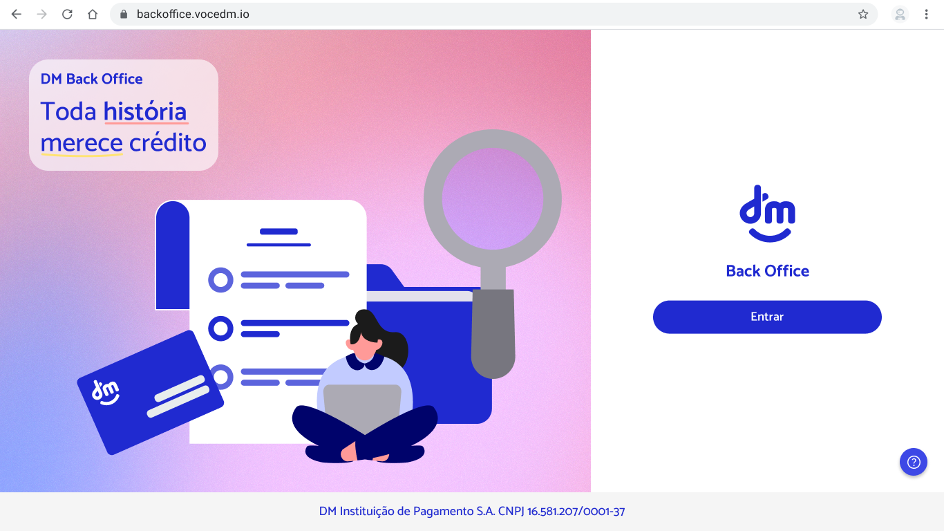 Login initial screen