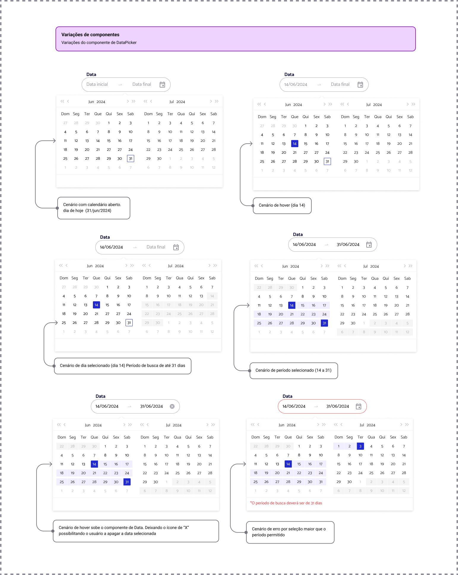 Date picker component variations