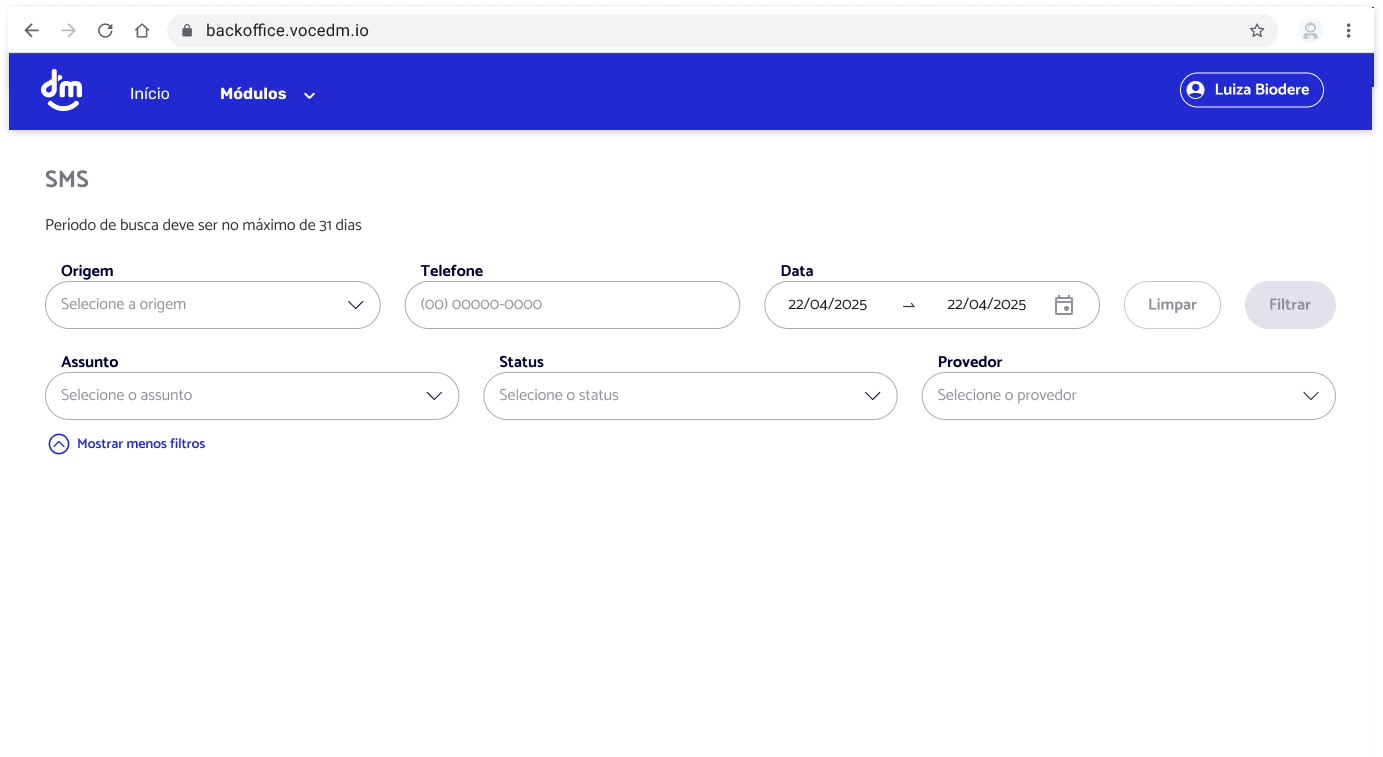 SMS expanded filters