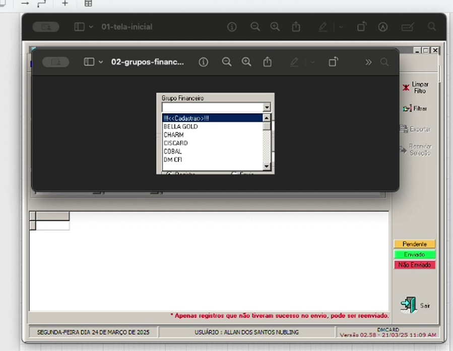 Legacy SMS report — dropdown modal