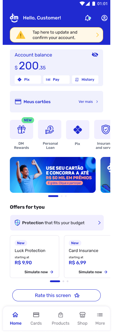 New DM App Home Screen