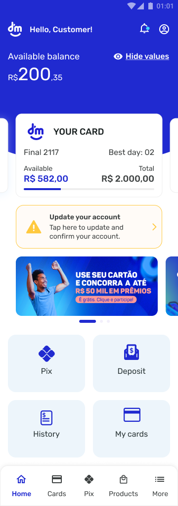 Current DM App Home Screen — before redesign