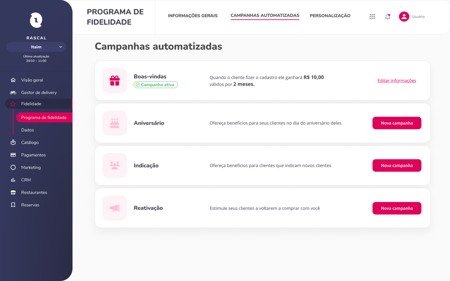 Automated Campaigns screen showing four campaign types