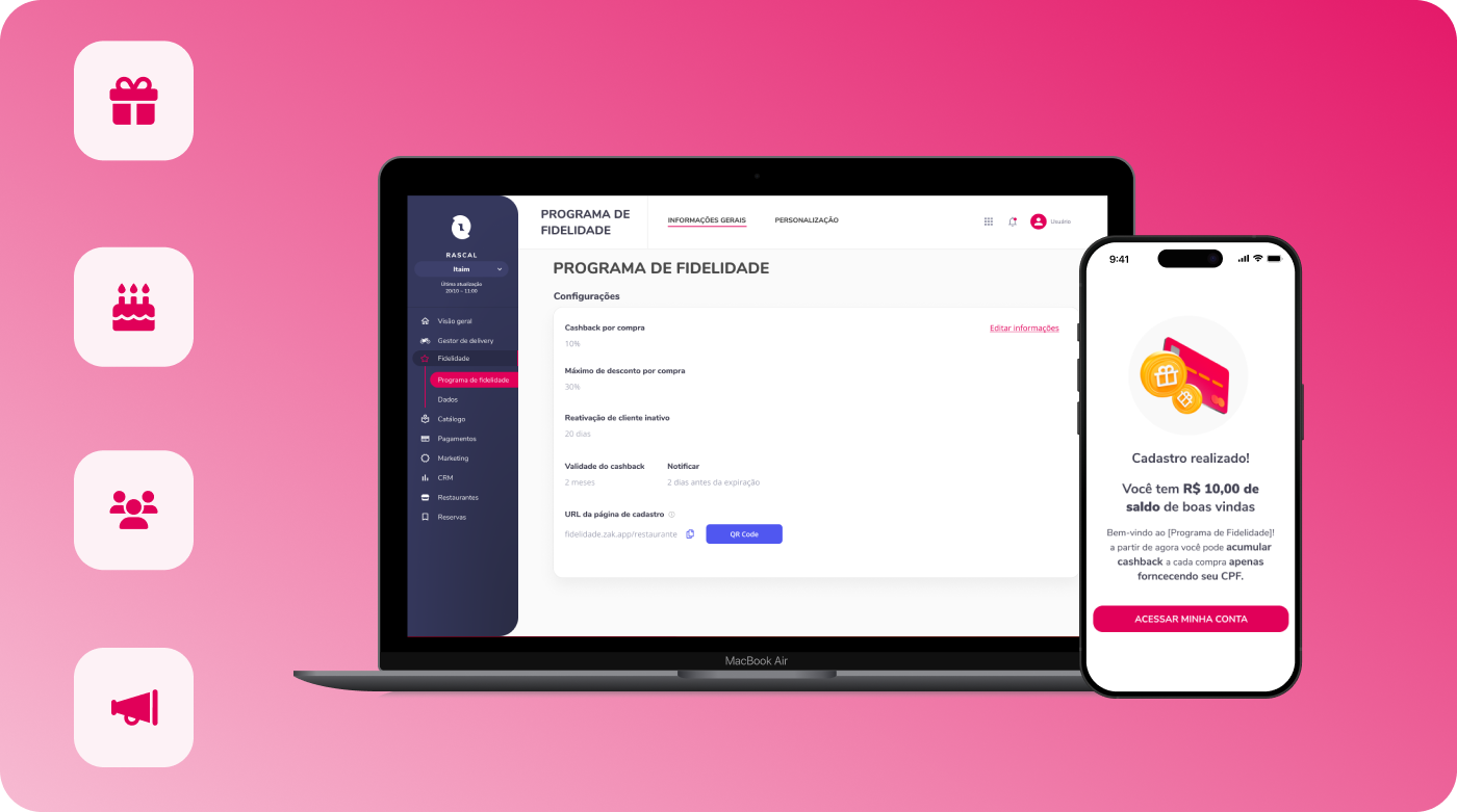 CRM and Loyalty SaaS Dashboard — Laptop and mobile mockup of the loyalty platform